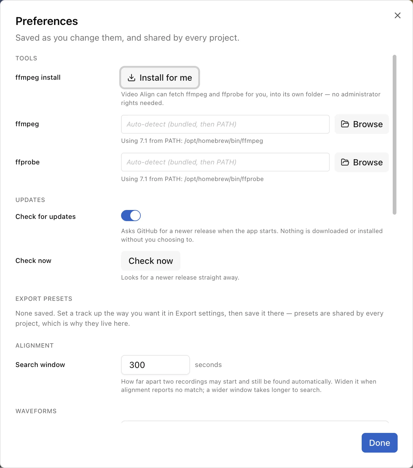 The Preferences window